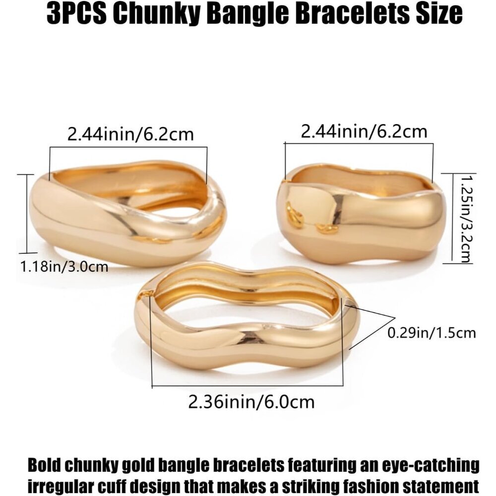 Bold Chunky Gold Bangles Set - Stackable Irregula… - image 4